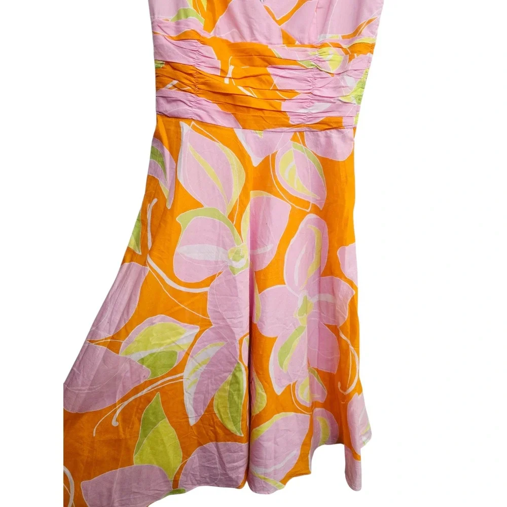 Maggy London Tropical Floral Midi Dress Size 4 Y2K Resort Vacation Barbiecore